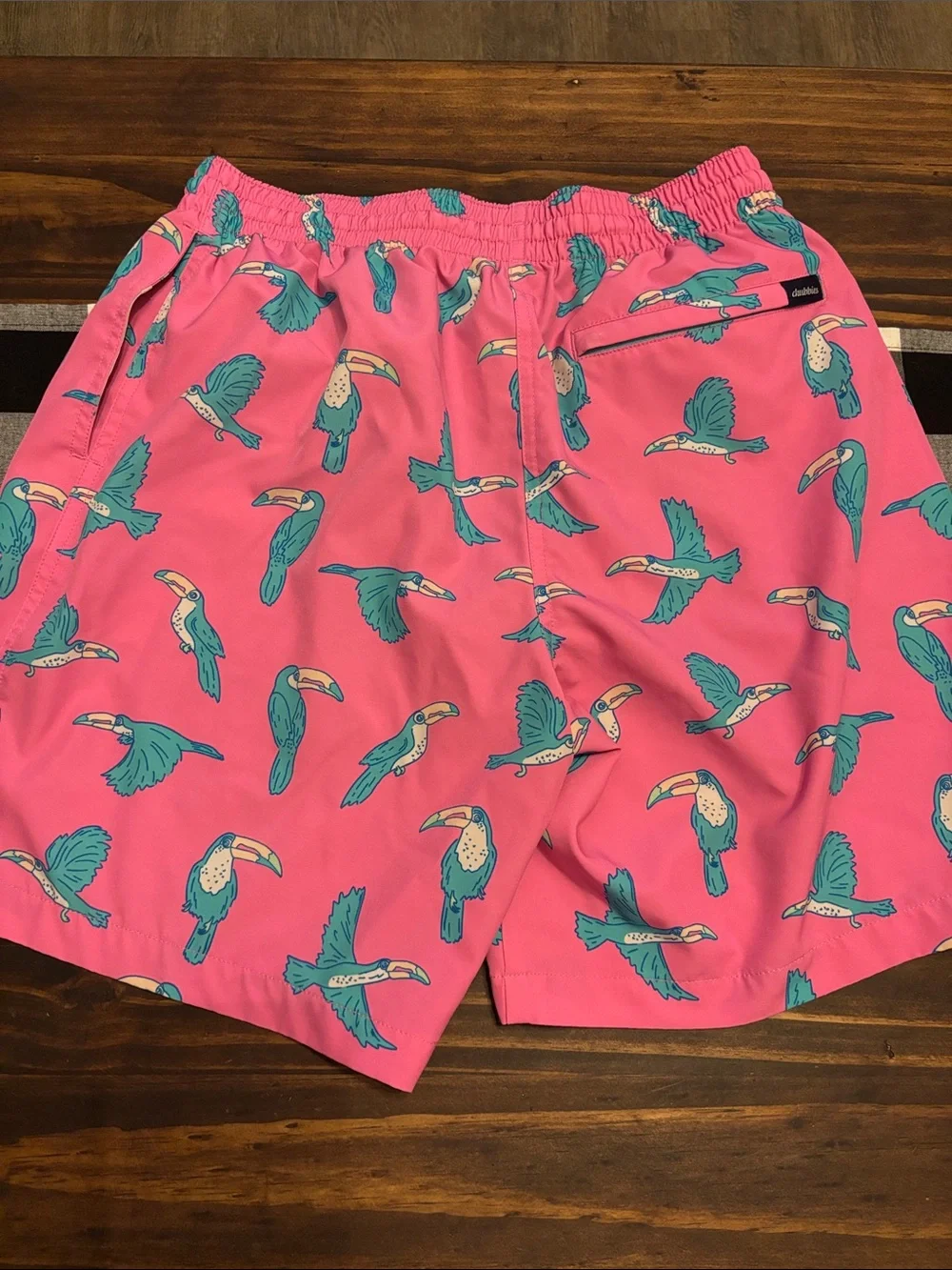 Chubbies medium pink parrot swim trunks
